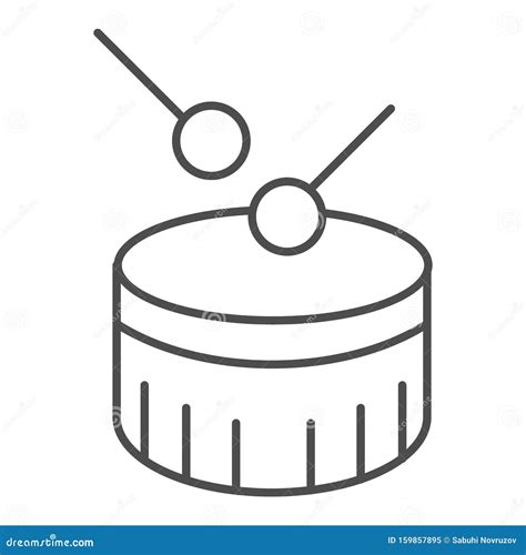 Snare Drum Thin Line Icon Drum With Drumstick Vector Illustration