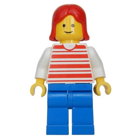 Lego Minifigure Hor Horizontal Lines Red White Arms Blue Legs