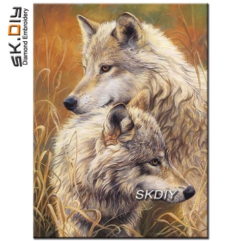 SK DIY 5D Diamante Pintura Dos Lobos Ternura Diamante Bordado Imagen