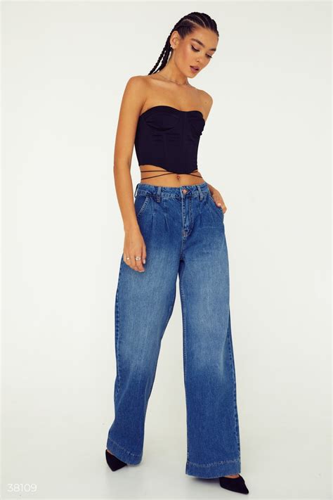 Трендовые широкие джинсы (арт. 38109) ♡ интернет-магазин Gepur