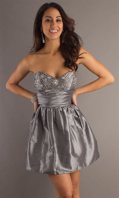 La Glo Strapless Party Dress Silver Short Prom Dresses Promgirl