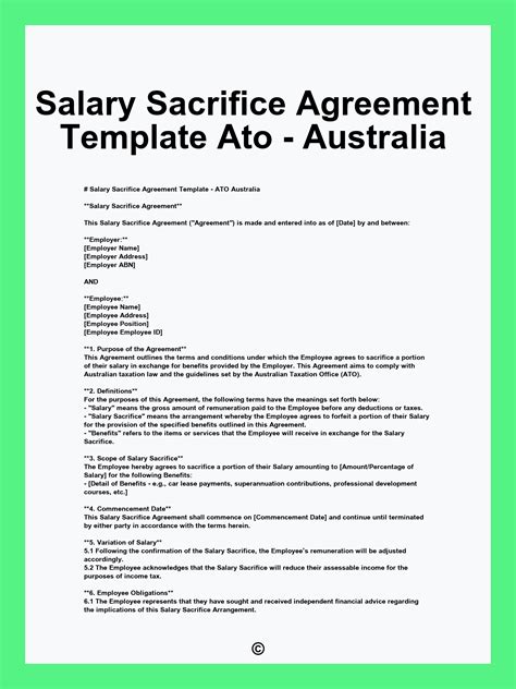 Salary Sacrifice Agreement Template Ato - Australia