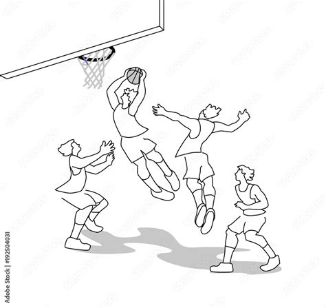 Vector illustration of basketball players in outline. Stock Vector ...