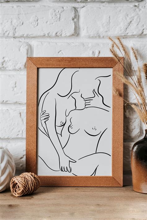 Lesbian Art Female Line Art Nude Line Drawing Erotic Nudity Sensual Wall Art Erotic Art