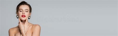 Charming Woman With Naked Shoulders Posing Stock Image Image Of Care Model