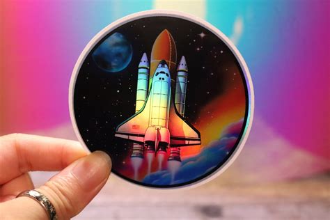 Holo Rocketship Sticker Holographic Shiny Abstract Decal Water Bottle