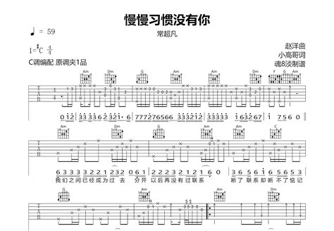 慢慢习惯没有你吉他谱常超凡c调弹唱89专辑版 吉他世界