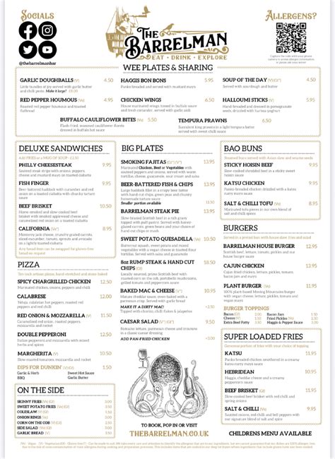 The Barrelman Dundees Full Menu Online