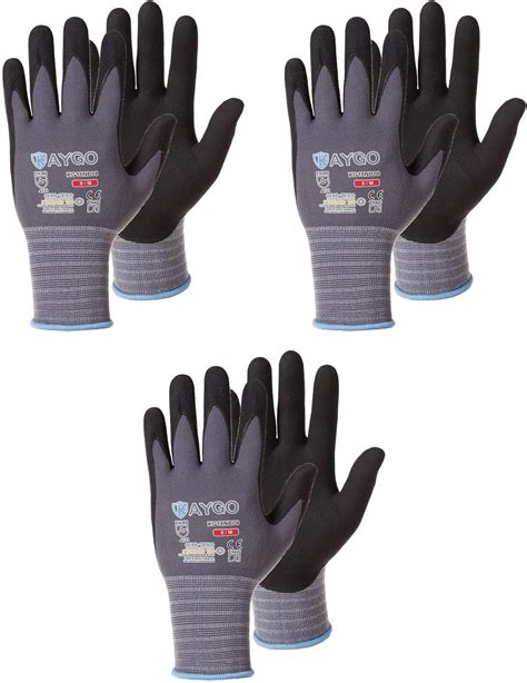 Safety Work Gloves Microfoam Nitrile Coated 3 Pairskaygo Kg18nb