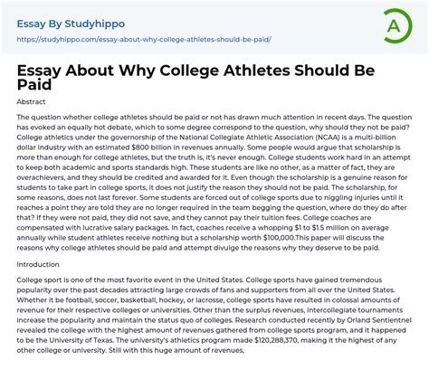 Essay About Why College Athletes Should Be Paid