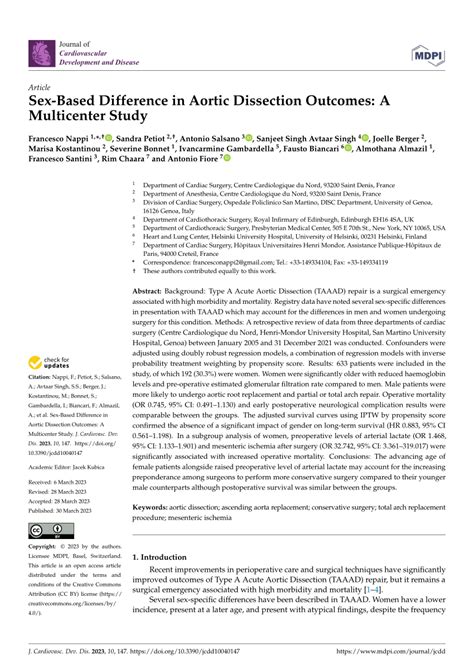 PDF Sex Based Difference In Aortic Dissection Outcomes A Multicenter