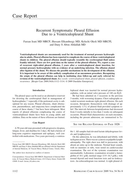 Pdf Recurrent Symptomatic Pleural Effusion Due To A Ventriculopleural