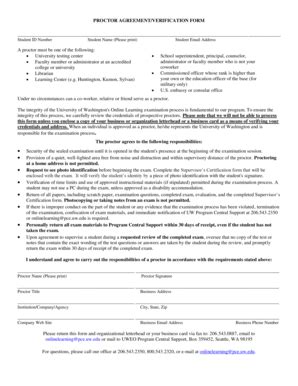 Fillable Online Pce Uw Proctor Agreement Verification Form University