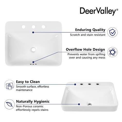 Deervalley Ceramic Drop In Rectangular White Bathroom Sink 23 82 In X