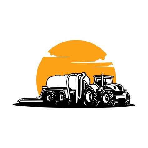 Premium Vector Farm Tractor With Tanker Trailer Illustration Vector