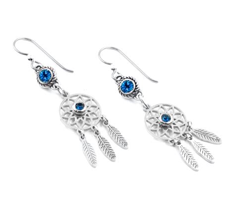 Silver Dream Catcher Earrings with Feathers and Birthstone – Blackberry ...