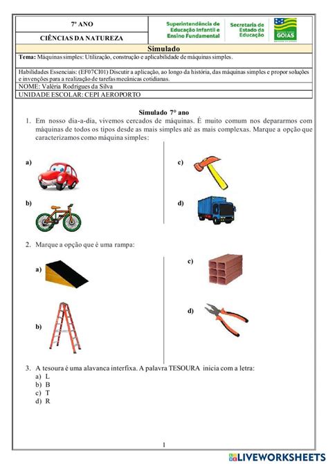 Máquinas simples online pdf worksheet for Fundamental 2 School