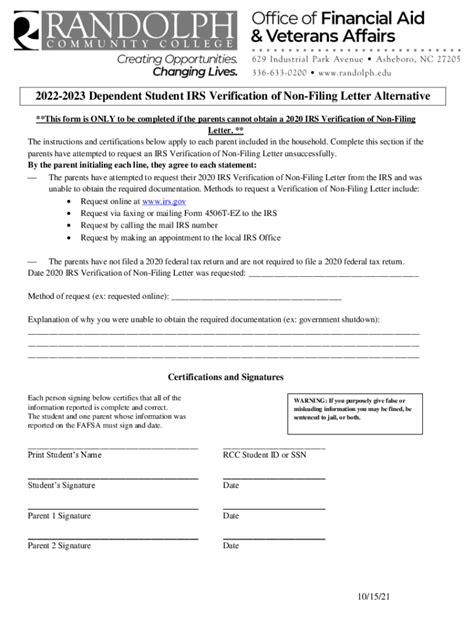 Fillable Online 2022 2023 Dependent Student IRS Verification Of Non