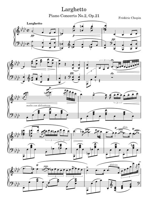 Piano Concerto No 2 Op 21 Ii Larghetto Frédéric Chopin Piano Solo Sheet Music For Piano