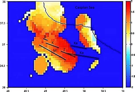 Map of the seismicity rate change that is constructed by dividing the ...