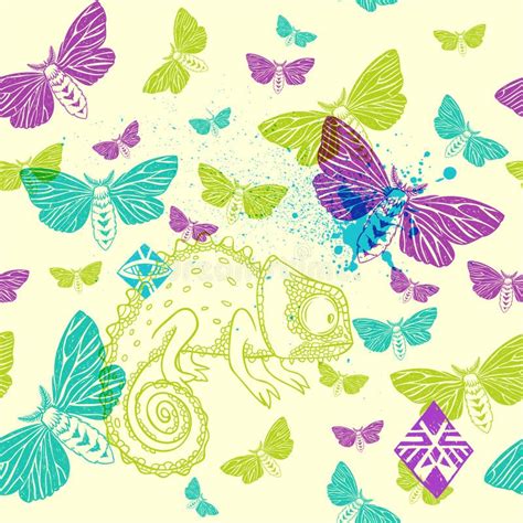 Chameleon Vector Seamless Pattern Stock Vector Illustration Of