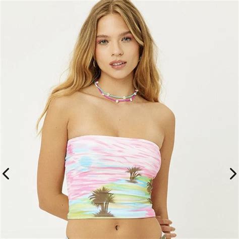 FRANKIES BIKINIS PEACE STRAPLESS BIKINI TOP IN Depop