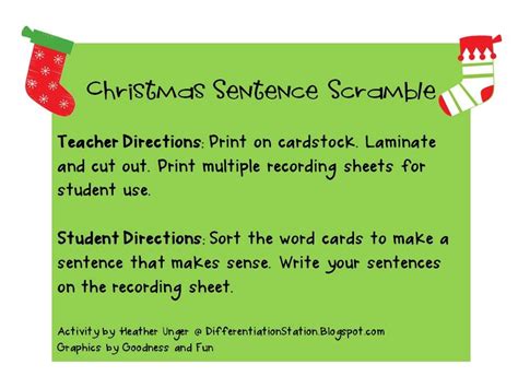 Free Christmas Sentence Scramble Word Cards Sentence Scramble Sentences