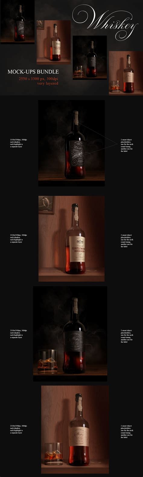 Whiskey Rum Brandy Mock Ups Bundle Brandy Bottle Rum Whiskey