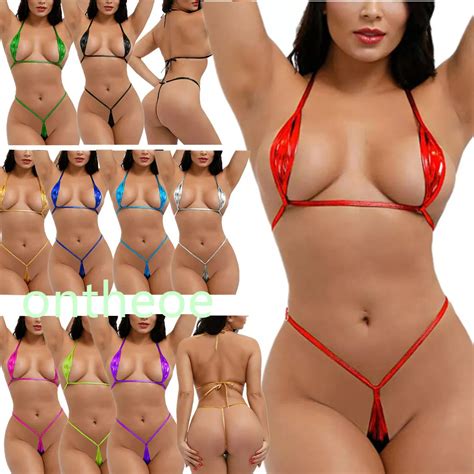 Shiny Glossy Women S Micro Bikini Set With Mini India Ubuy