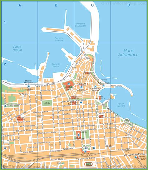 Tourist map of Bari city centre - Ontheworldmap.com