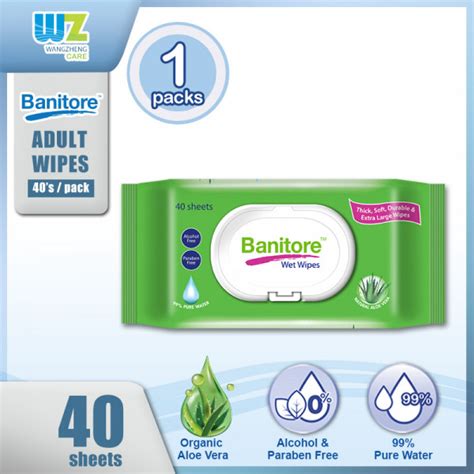 Buatan Malaysia Banitore Wet Wipes 40s X 2 Packs Wangzheng Care