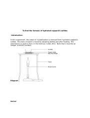 To Find The Formula Of Hydrated Copper Docx To Find The Formula Of