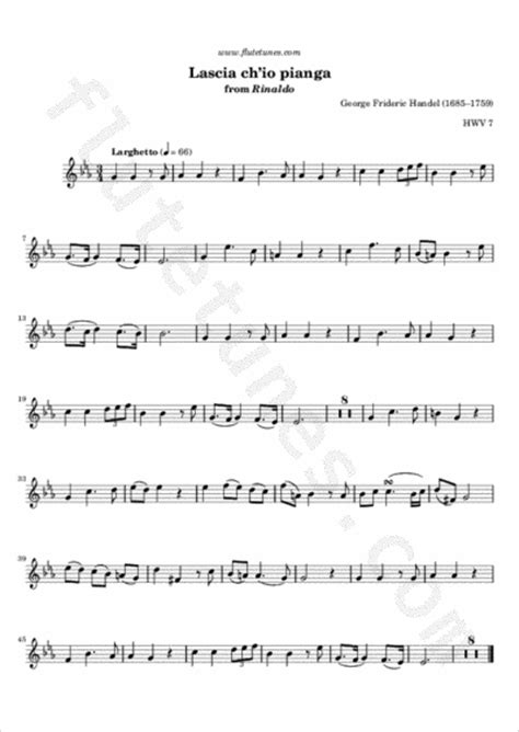 Lascia Ch Io Pianga From Rinaldo G F Handel Free Flute Sheet Music