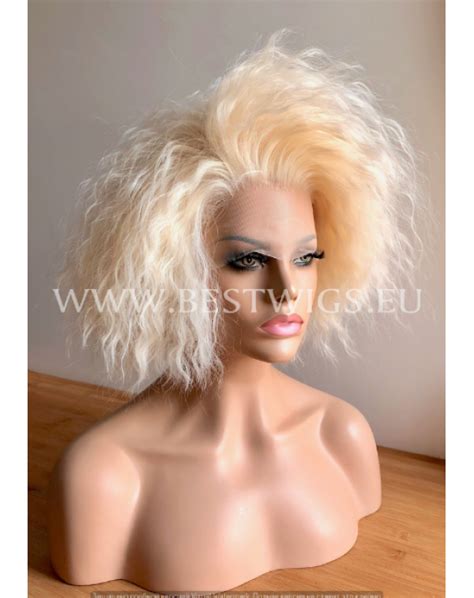 Synthetic Lace Front Wig Curly Short Hair Platinum Blonde