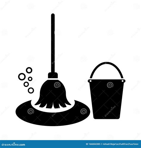 Mop And Bucket Vector Icon Stock Vector Illustration Of Brush 166844385