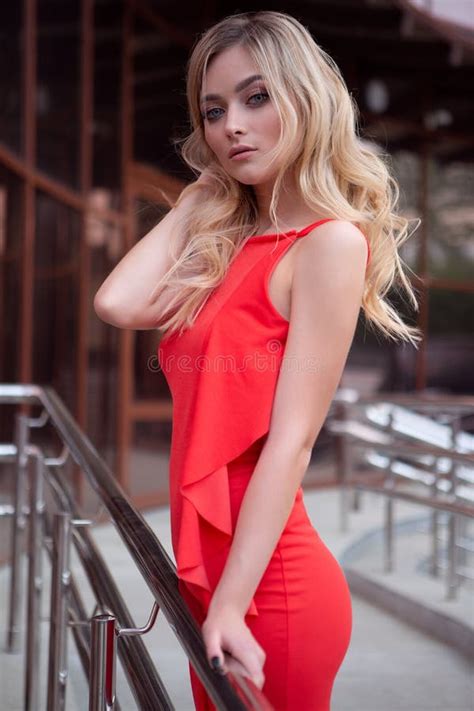 Sexy Girl Blonde Elegant Red Dress Stock Photos Free Royalty Free Stock Photos From