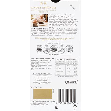 Lindt Excellence 90% Cocoa Dark Chocolate Block 100g | Woolworths