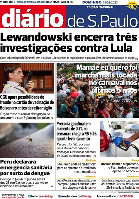 Capa Diário de São Paulo Edição Domingo 19 de Fevereiro de 2023