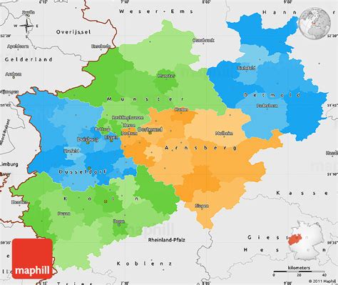 Political Simple Map of Nordrhein-Westfalen, single color outside