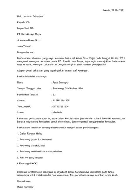 contoh surat lamaran kerja  menarik hrd greatdayhr blog