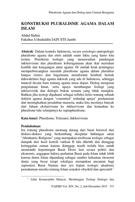 Pdf Konstruksi Pluralisme Agama Dalam Islam