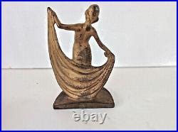 Antique Cast Iron Nude Lady Dancer Doorstop Bronze Art Deco Sculpture Number Cast Iron Doorstop