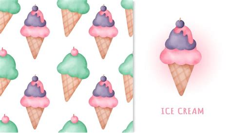 Premium Vector Seamless Pattern Sweet Ice Cream And Greeting Card In