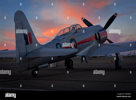 Hawker Sea Fury Dreadnought Sits On The Stead Ramp At Sunset Stock