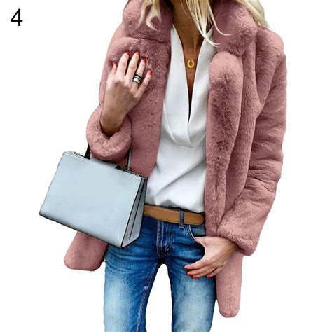 Fashion Winter Women Coats Lapel Fluffy Faux Fur Ladies Coats Warm Thick Winter Solid Color ...