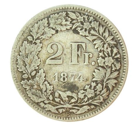 Monnaie Suisse 2 francs Helvétia Argent 1874 Berne B P10934