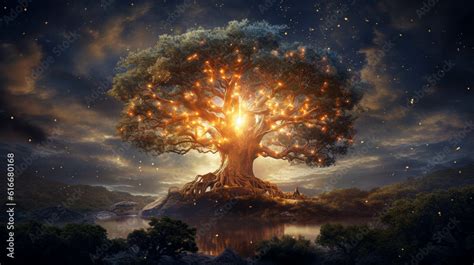 Glowing Yggdrasil Tree of Life in Norse Mythology. Legendary World Tree ...