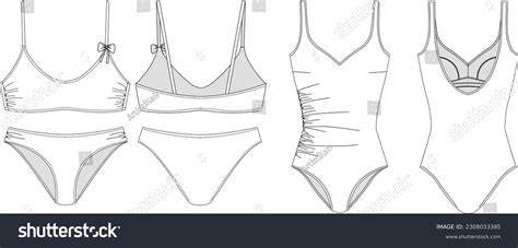 Woman Swimwear Bikini Technical Drawing Template Stock Vector Royalty Free