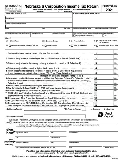 Fillable Online Nebraska Form 1120 SN Booklet S Corporation Income Tax