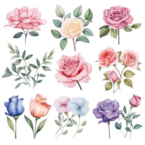 Set Of Sweet Roses Flower Watercolor Collection Bouquet Illustrati Png